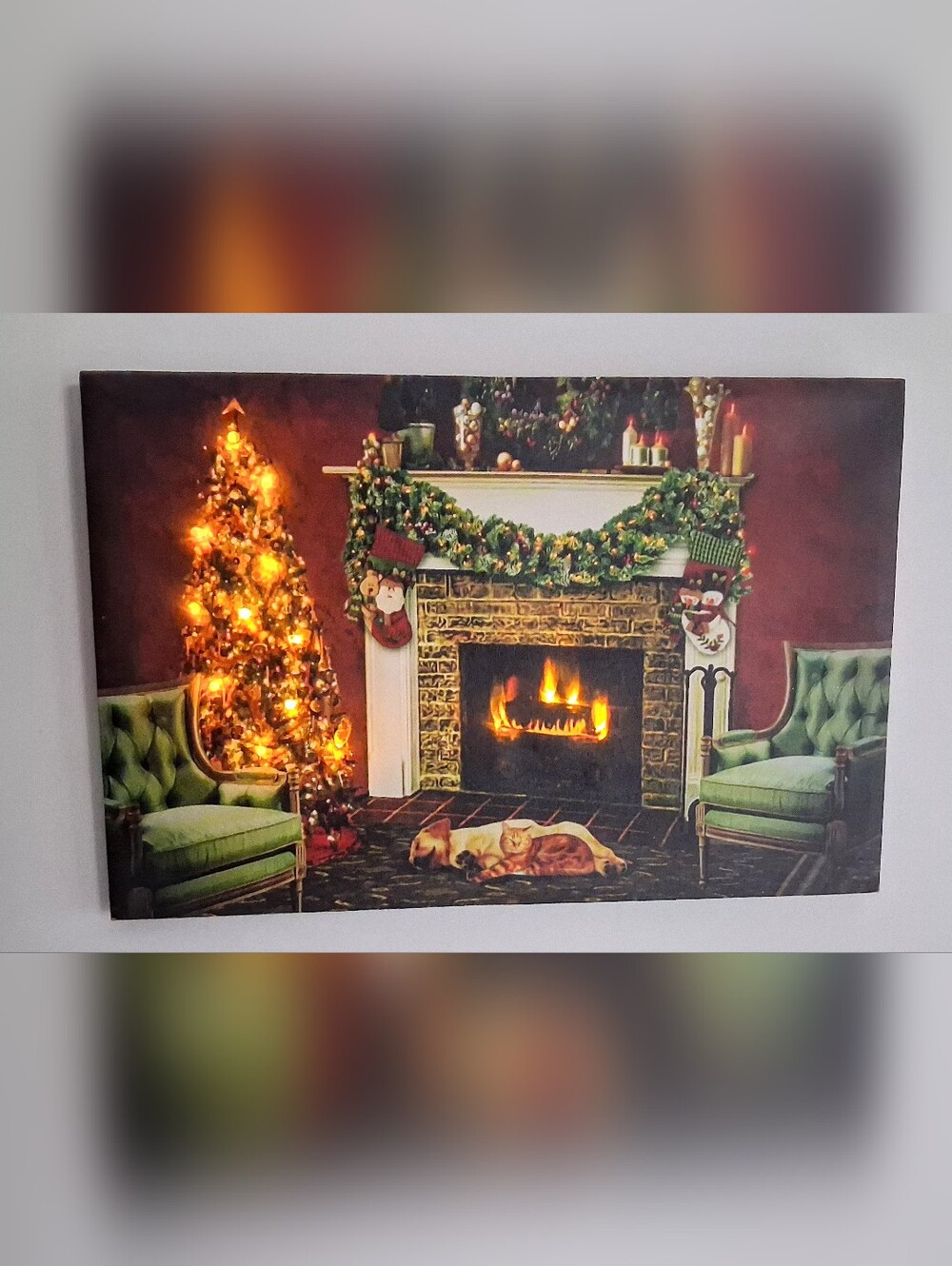 Vintage Wall Art - Holiday Scene on Canvas w/ Lights